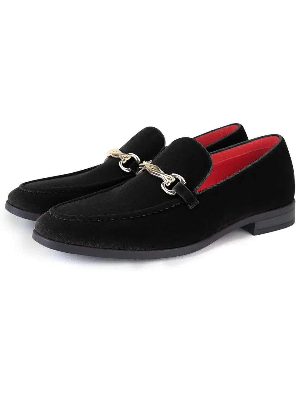 Rogers & Morris Men's Black Velvet Loafers Metal Buckle Luxury Horsebit Shoes